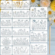 16PCS Large Flower Stencils for Painting on Walls with Wildflower Stencils