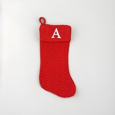 Initial Letter A Monogram Christmas Stocking Red Cable Knit Cuff White A
