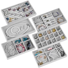 6Pcs Velvet Jewelry Tray Stackable Jewelry Drawer Organizer Inserts Divided J...