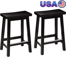 Solid Wood Saddle Seat Kitchen Counter Barstools Set of 2 Easy Assembly Footrest