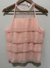 DR2 Daniel Rain Top Womens Pale Peach Chiffon/Tulle Lacey V-neck Lined SZ L NWOT