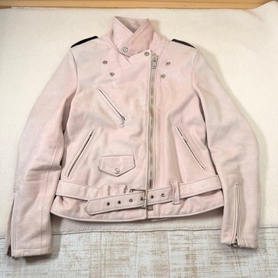 Schott Herren Doppelrider Schaffell Leder Blouson Jacke Mantel S Pink Echt
