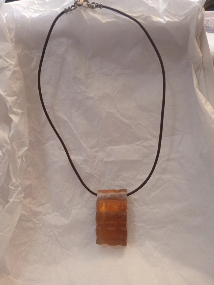 Alexis Bittar Lucite Block Vintage Pendant Necklace On Leather Cord Taupe Color! - Image 2 of 4