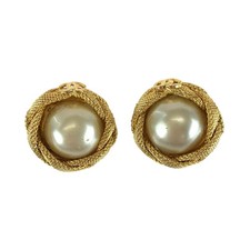 Chanel Pearl Coco Mark Earrings Women Gold One Size