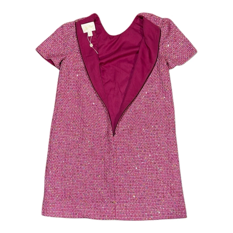 Lilly Pulitzer Beaded Floral Tweed Shift Dress Raspberry Size 4 - Image 4 of 4