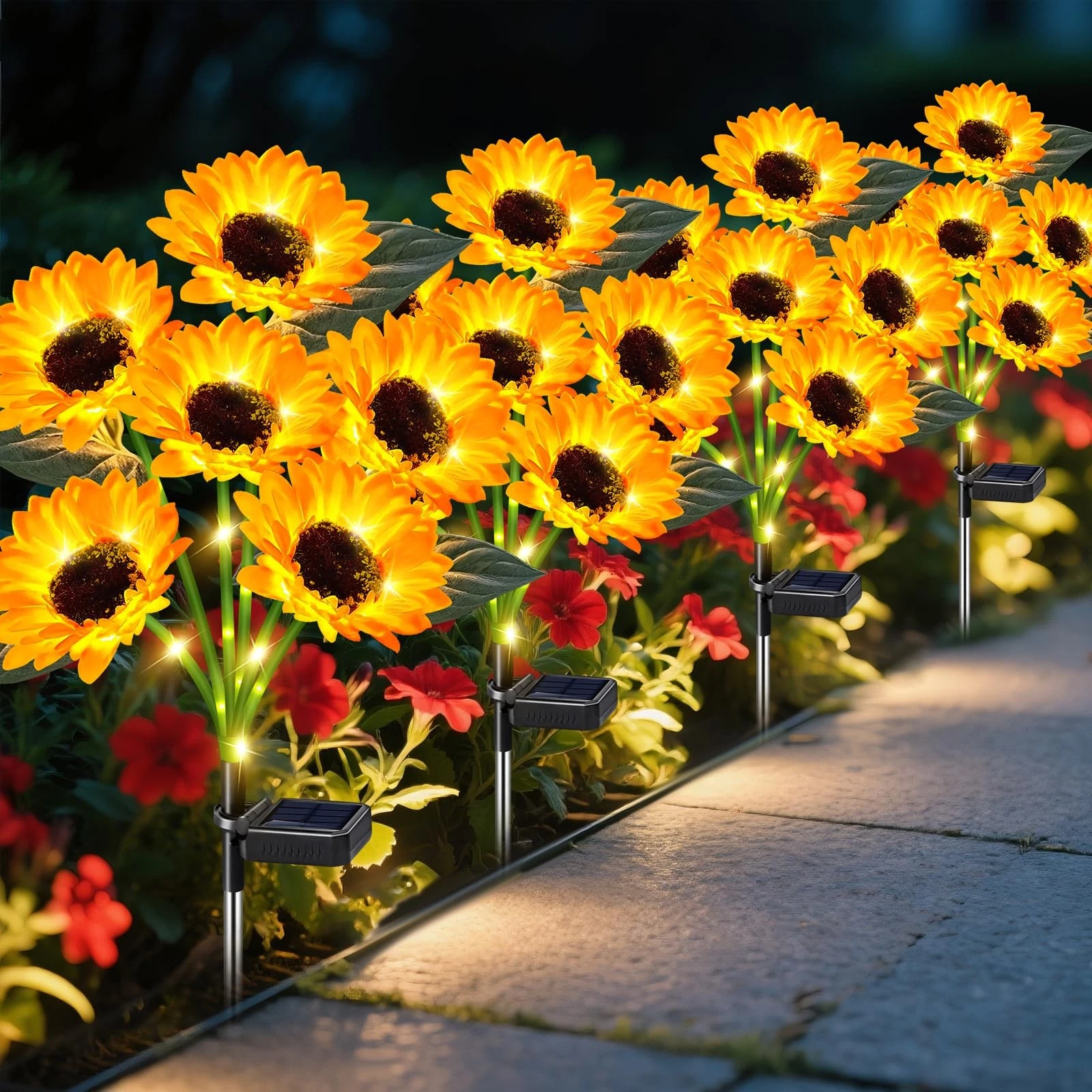 Sunflower Solar Lights Outdoor Decor, 4 Pack Solar Garden Decor 24 Waterproof...