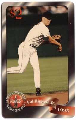 Coca-Cola '96 $2. Cal Ripken Pitching (1995) Coke Card #4 of 48 Phone Card