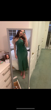 Nasty Gal Green Satin Halter Midi Dress Size UK 10