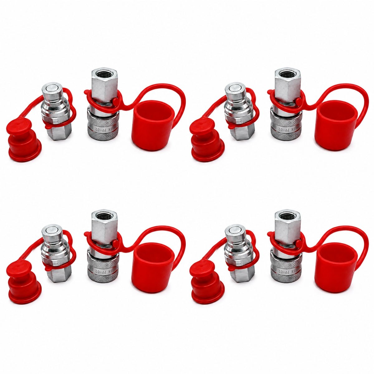 4 set 1/4" NPT Flat Face Hydraulic Quick Connect Coupler Set w/ Dust Caps