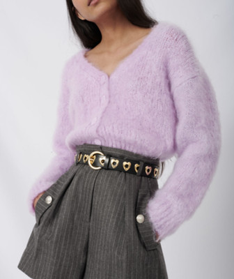 Maje Womens Cardigan Lilac Purple Mohair Cardigan Fluffy Size 2 38 M Luxury