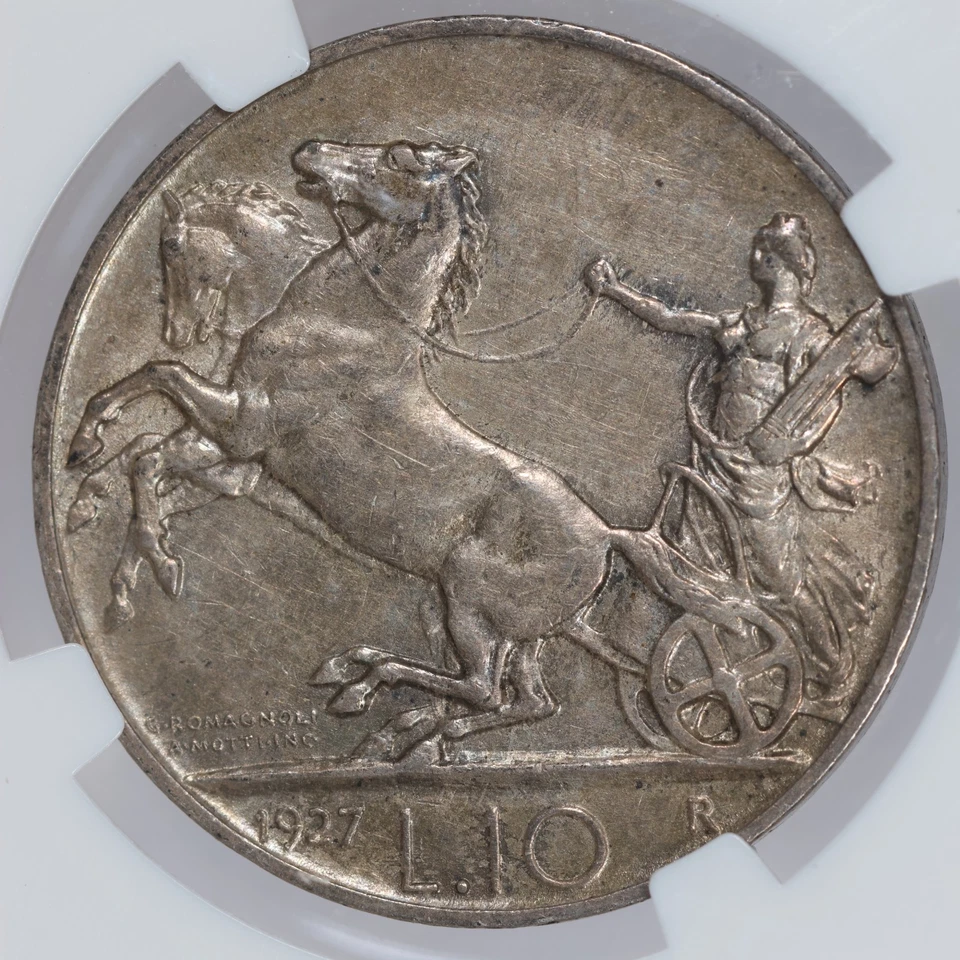 1927 R Italy Victor Emmanuel III Silver 10 Lire *FERT* - NGC AU 58 - Image 2 of 4