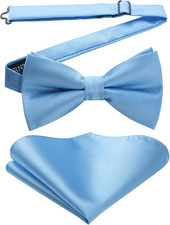 Mens Bow Ties Solid Color Pre Tied Bowtie and Pocket Square Set Classic Formal T