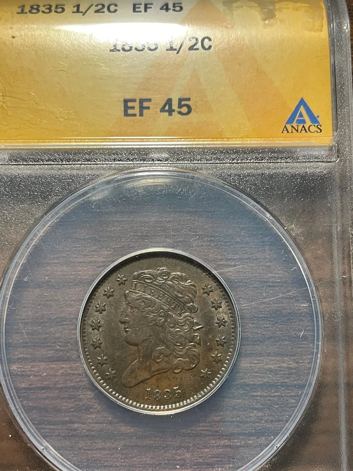 1835-P Classic Head Half Cent 1C ANACS EXTRA FINE 45 XF 45 EF 45 - Image 2 of 4