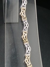 9ct White & Yellow Gold Love Knot Brick Bracelet - 7.5" - Hallmarked