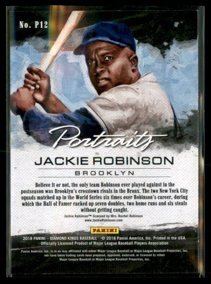 2018 Panini Diamond Kings Baseball Portraits Jackie Robinson Brooklyn P12 - Image 2 of 2