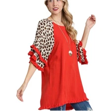 Umgee Red Animal Print Let’s Fiesta Tunic Top NWT Size 1X