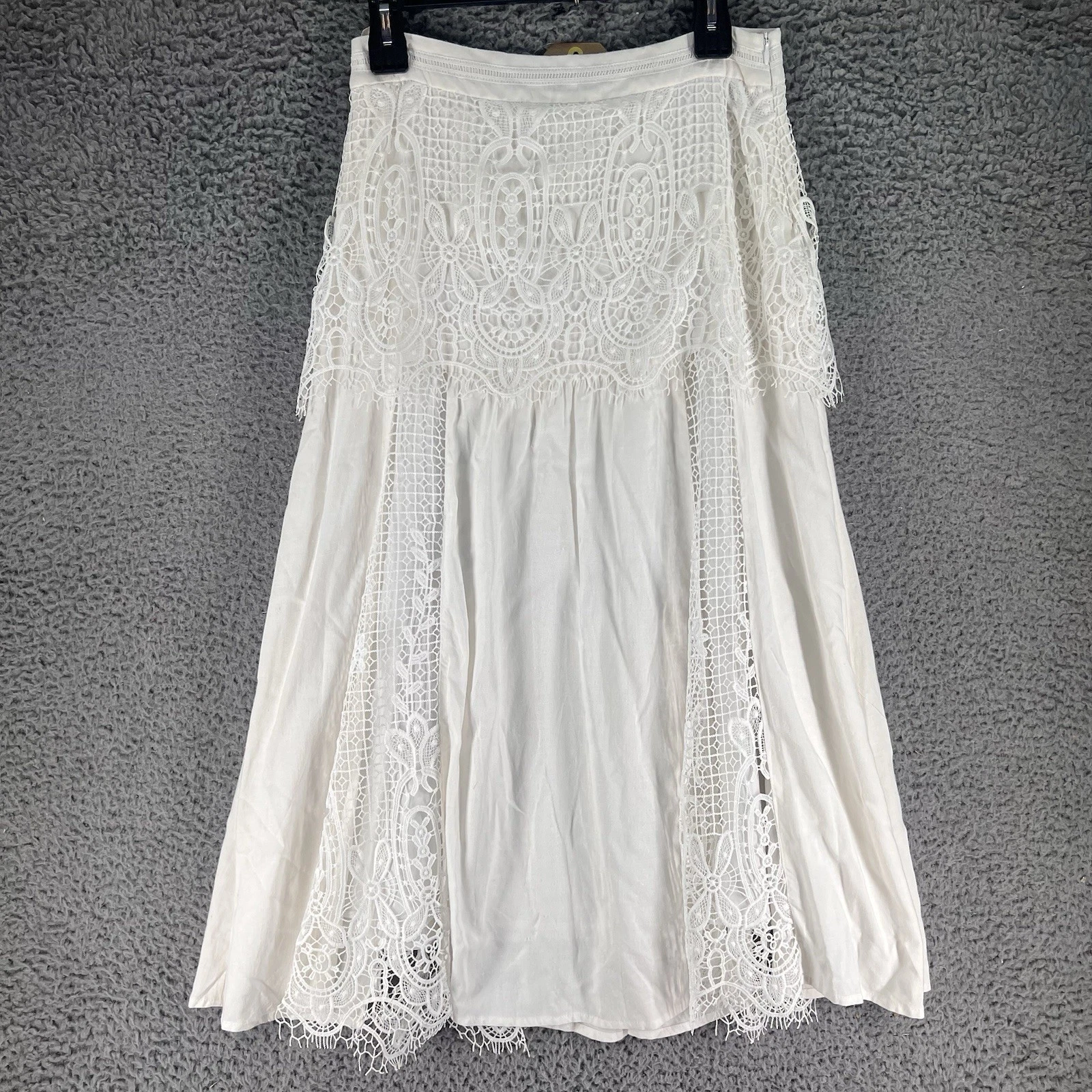 NWT Farm Rio White Lace Midi Skirt Small Linen Boho Cottagecore Coastal Cowgirl