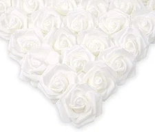 IPOPU 100 Pcs Artificial Rose Flower Heads Real Looking White Foam Fake Roses 