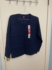 Hanes Women Crew Neck Long Sleeves Navy T Shirt L