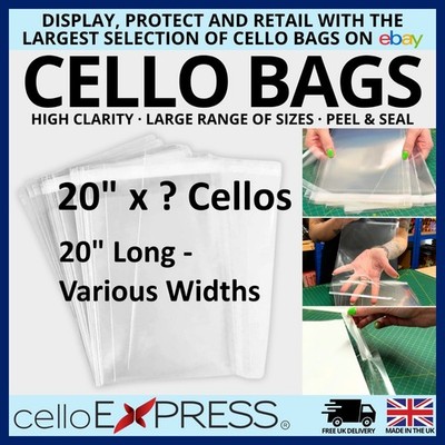 Zellophan Display Tasche selbstklebend - verschiedene Längen erhältlich - 20'' x ? Cello