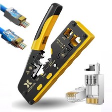 Pass Through RJ45 Ethernet Crimping Tool Fits Shielded Cat7 Cat6A Cat6 Cat5