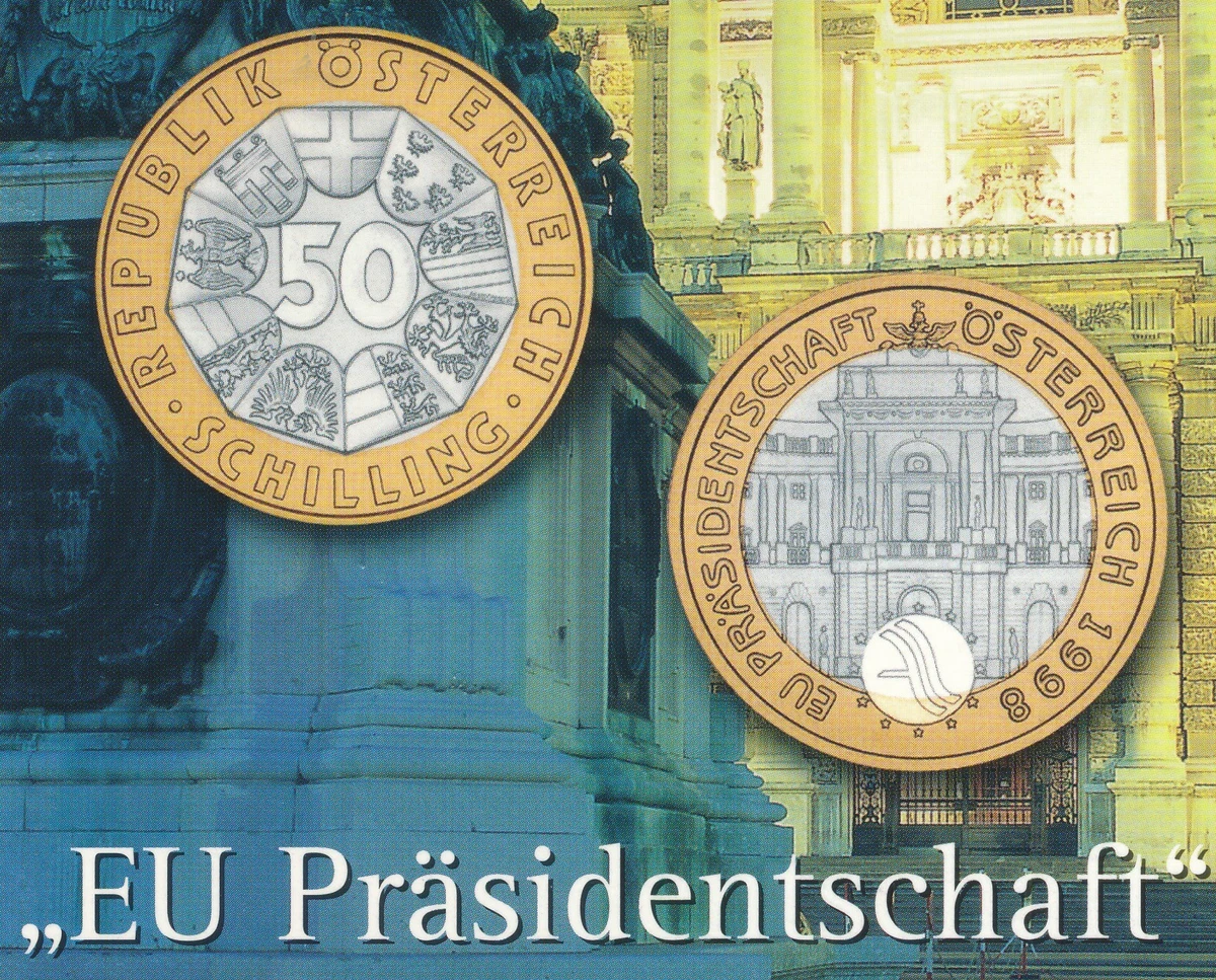 Österreich Gedenkmünze 50 Schilling 1998 EU-Präsidentschaft im Folder