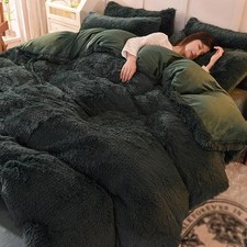 Luxury Plush Shaggy Faux Fur Duvet Cover Set, Super Soft 4 Pieces Dark Queen 3