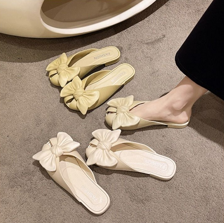 PANTOFOLA D’ORO Bowknot ciabatte donna punta tonda comode ciabatte casual tacco basso scarpe taglia