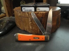 CASE & SONS 4.125" CLOSED ORANGE LG. TRAPPER SYNTHETIC HANDLE 2 STAINLESS BLADES