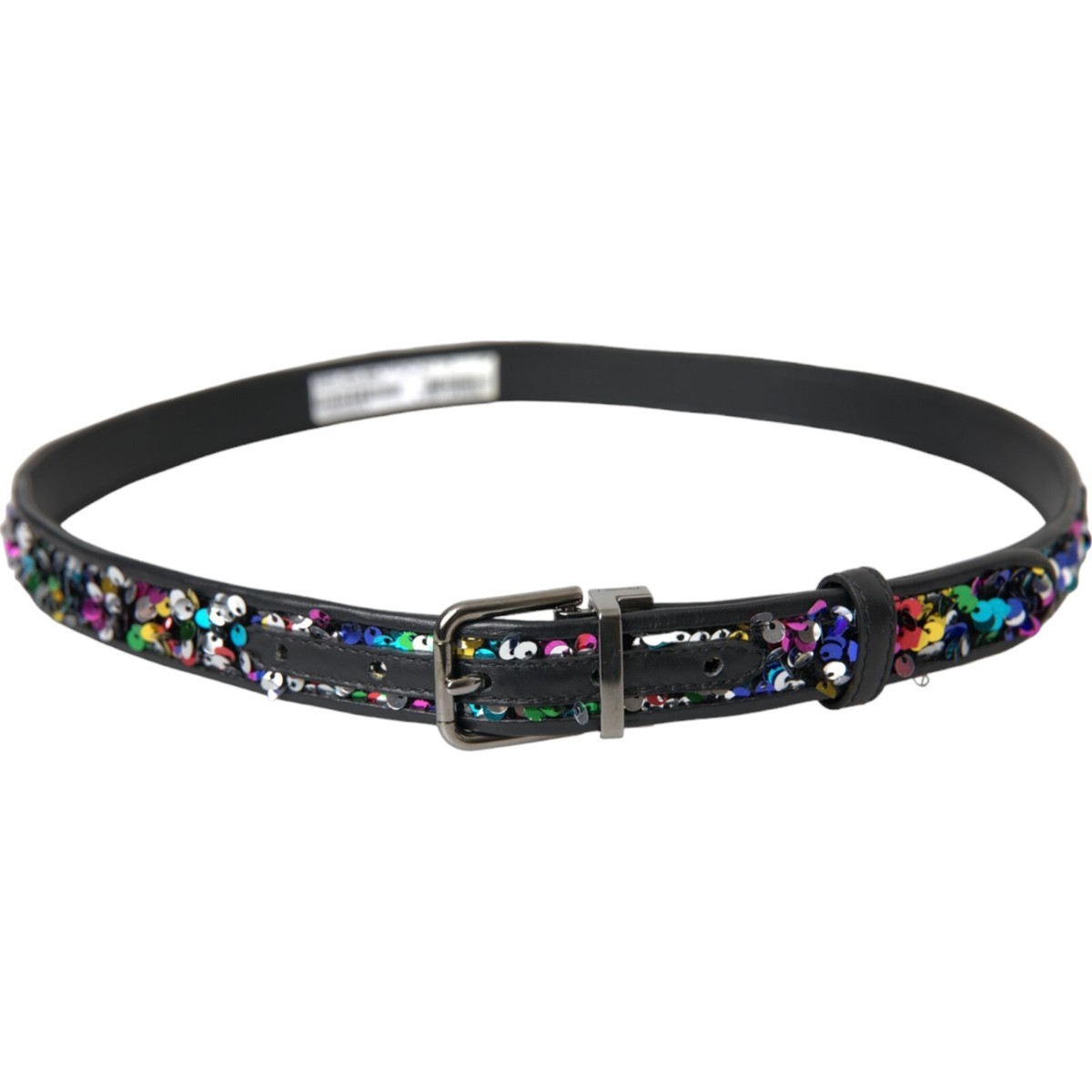 DOLCE & GABBANA Belt Black Sequined Silver Metal Buckle DOLCE & GABBANA Belt Black Sequined Silver Metal Buckle