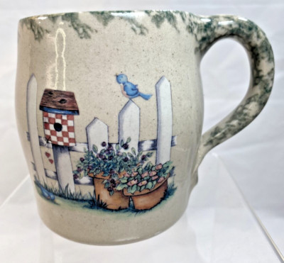 Marshall Pottery Mug Beige with Speckles and Sweet Design 2000 Potter Signed
