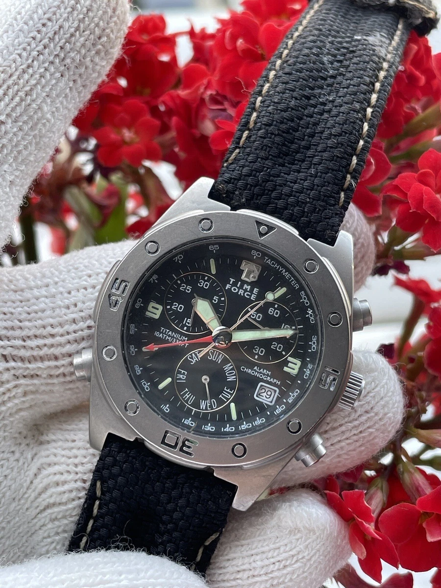 Time Force Watch 6811 Alarm Chronograph Quartz Titanium Mens 38mm Swiss Made