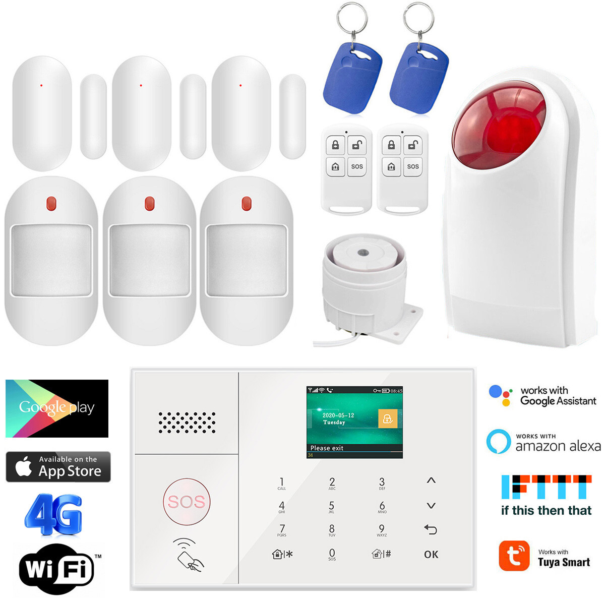 X57 WIFI 4G GSM TUYA APP Wireless Home Office Security Burglar Alarm System+RFID