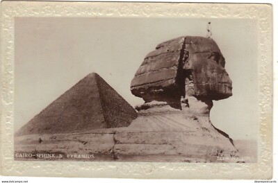 c1914s Egypt RPPC Great Sphinx of Giza Pyramids Real Photo Postcard