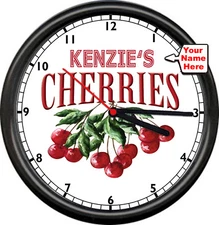 Personalized Name Cherry Cherries Kitchen Baker Chef Plates Gift Sign Wall Clock