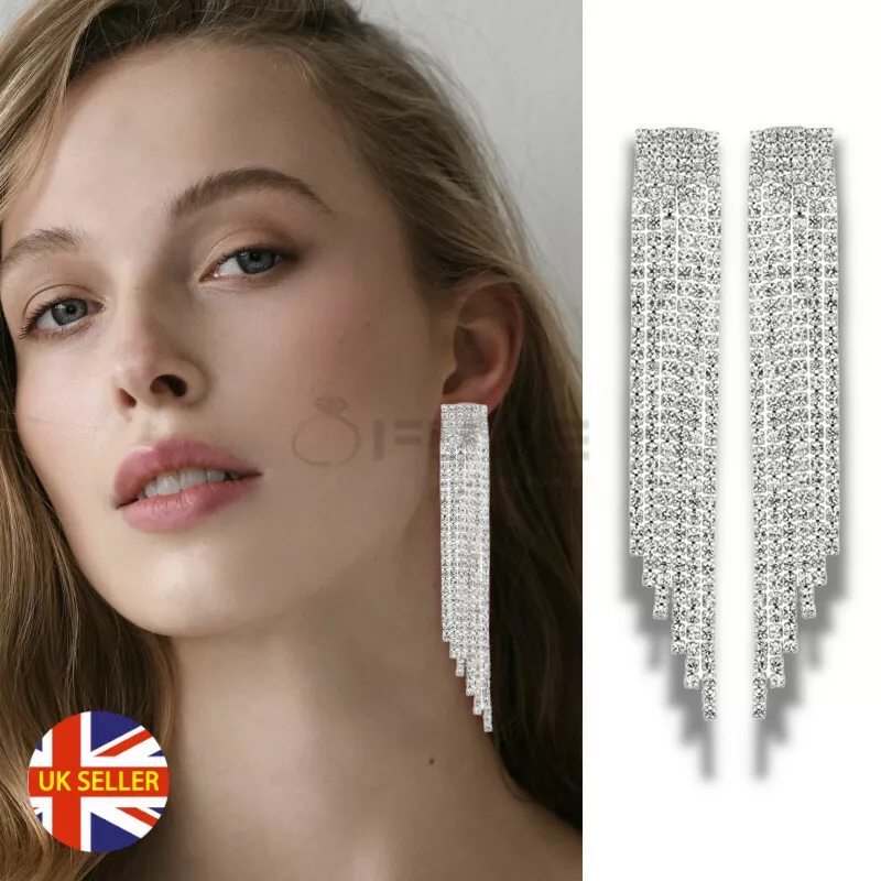 Hanging Crystal Chandelier Silver Dangle Drop Stud Earrings Jewellery Gift UK