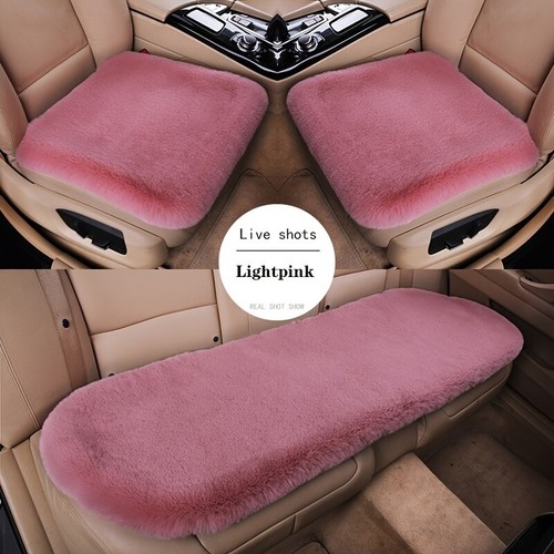 Juego de 3 piezas de cojín de asiento de coche de piel de conejo de felpa de invierno lana engrosada - Imagen 12 de 31