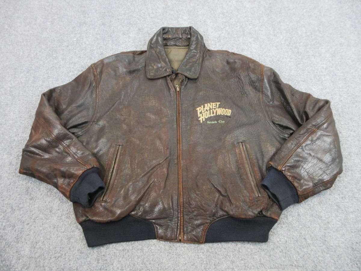 VINTAGE Planet Hollywood Jacket Mens Large Brown Leather VINTAGE Planet Hollywood Jacket Mens Large Brown Leather