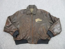 VINTAGE Planet Hollywood Jacket Mens Large Brown Leather Bomber Reversible Coat