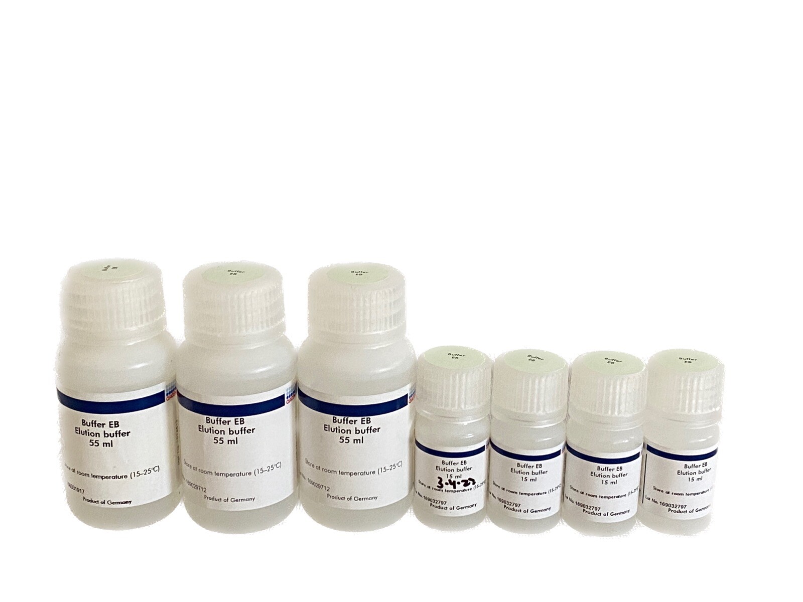 (Lot of 7) QIAGEN 15mL & 55mL Buffer EB Elution Buffer Solution Bottles ...
