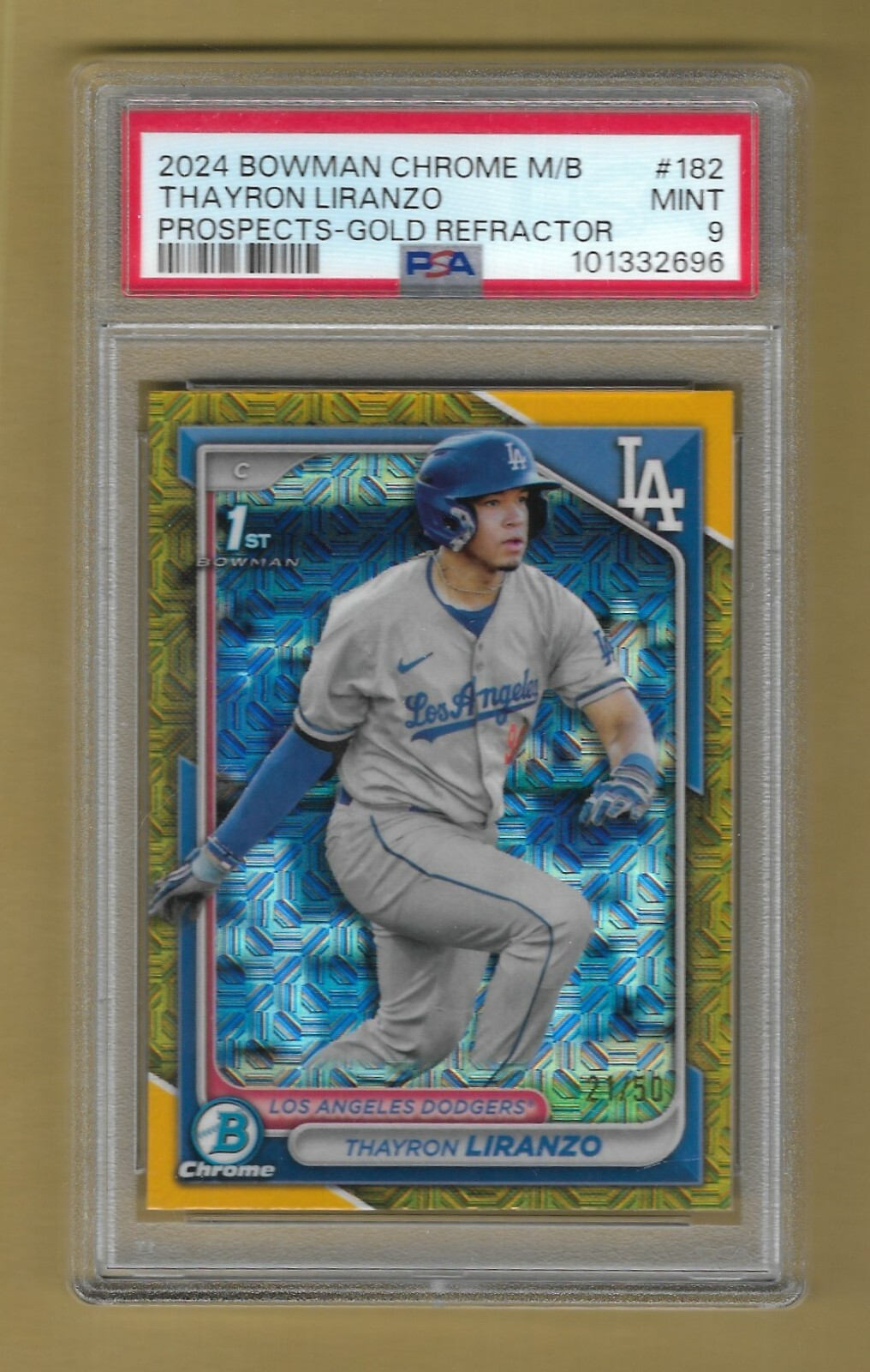 THAYRON LIRANZO 2024 BOWMAN CHROME 1ST GOLD REFRACTOR # /50 GRADED PSA 9 MINT