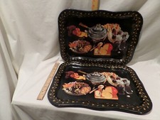 2 Vintage 1960s Fondue Dinner Coca-Cola Advertisement TV Tray Coke Black Gold
