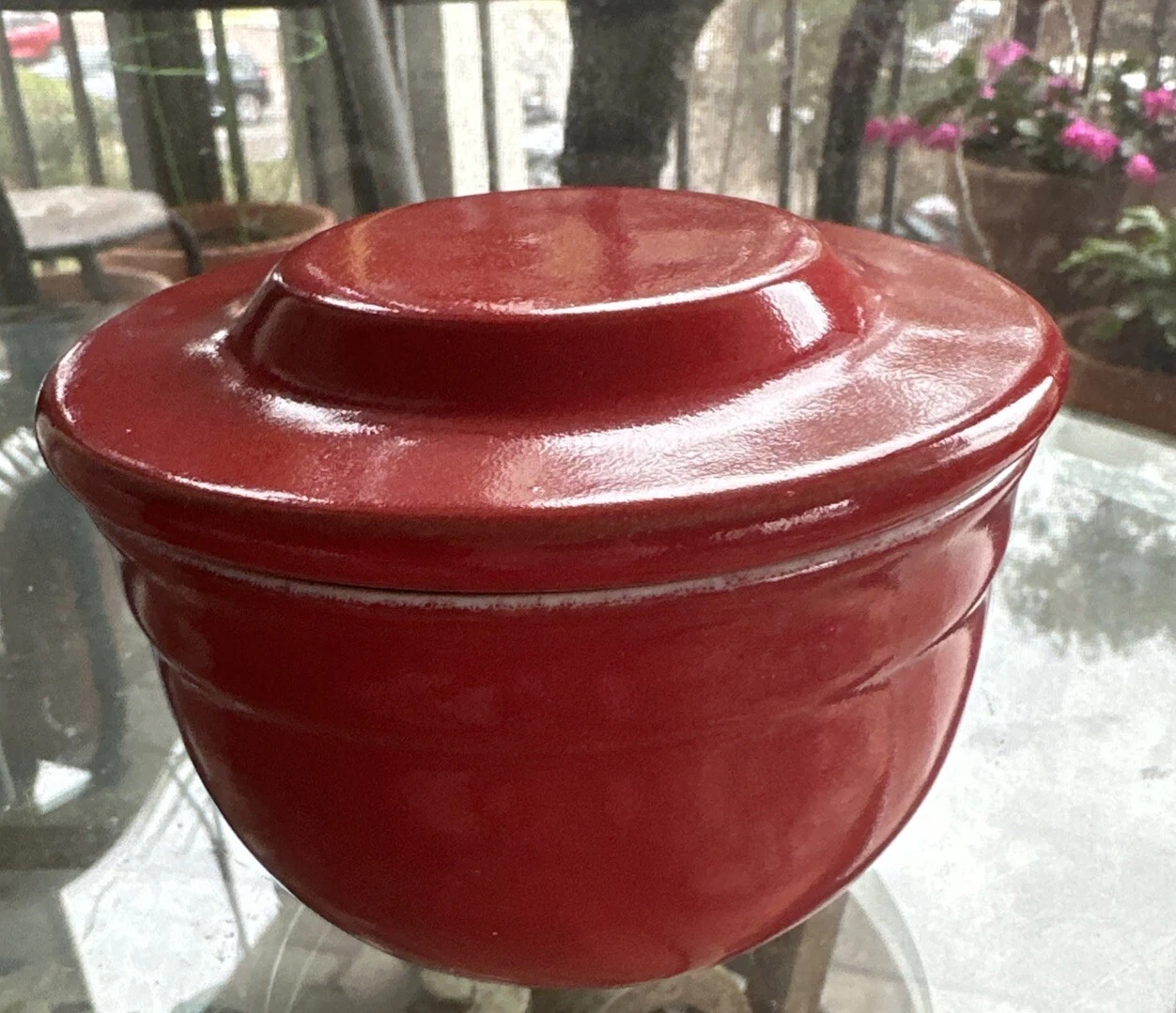 Emile Henry Butter Keeper Pot Bell Crock 16.10 France 7 oz Modele Depose Red