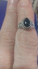 Sterling onyx pear ring size 5.25"