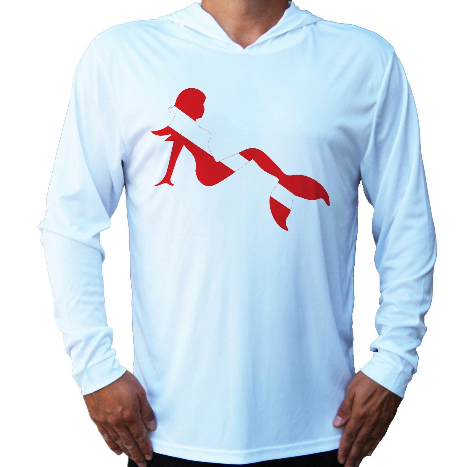Mudflap Girl Diving UV Protected UPF 50 Long Sleeve T-Shirt Hood Fishing Boat