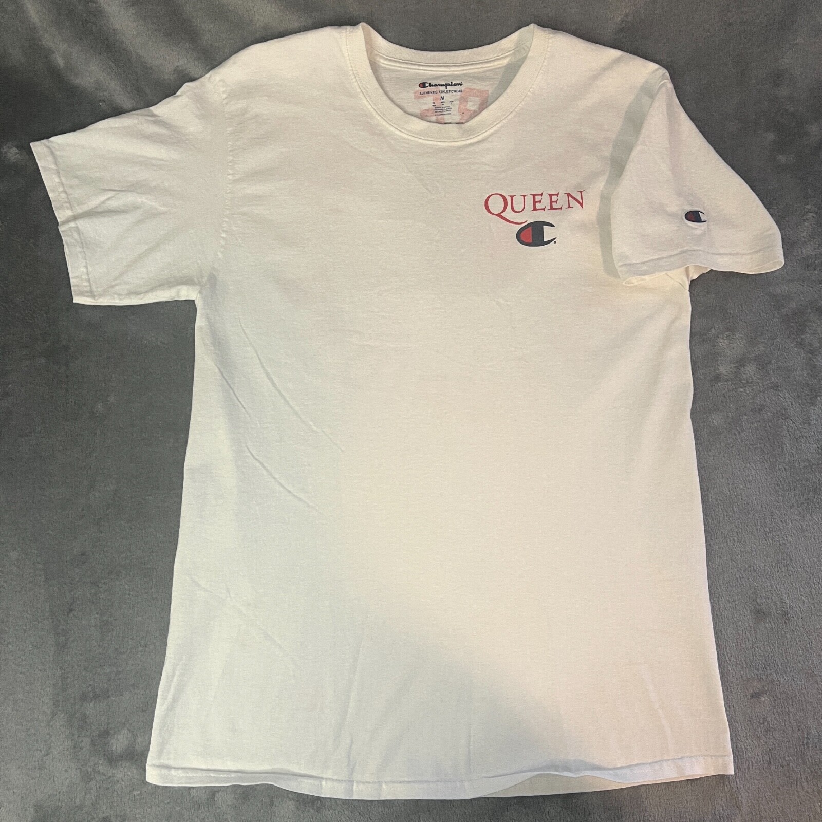 VINTAGE Champion Queen Shirt Adult Medium White We Are The Champions Rock RARE