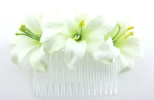 Triple Cream White Lily Silk Flower Hair Comb,Pin up,Updo,Rockabilly,Bridal