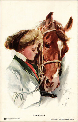 PC KÜNSTLER SIGNIERT, HARRISON FISHER, DUMMES GLÜCK, Vintage Postkarte (b54124)