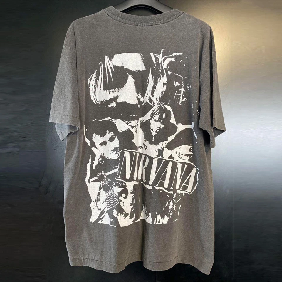 NIRVANA Kurt Donald Cobain 90s Vintage Rock Band T-shirt Black Men XL Size Japan - Image 3 of 4