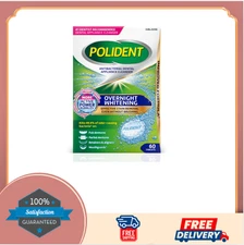 Polident Overnight Whitening Antibacterial Denture Cleanser Tablets, 60 Count